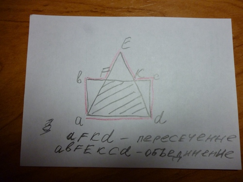 Нарисуй треугольник и прямоугольник с общей стороной так чтобы их пересечением был четырехугольник